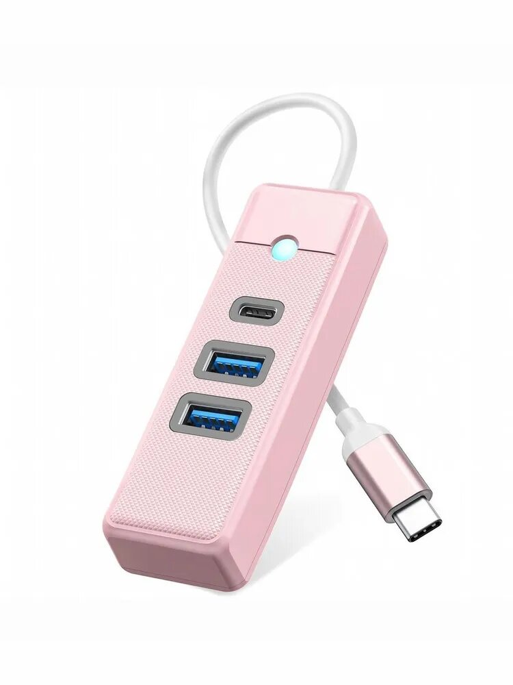 Хаб USB 3.0 Type-C 5 Гбит/с, 3 порта, без питания, для ноутбука планшета телефона, мини разветвитель, розовый