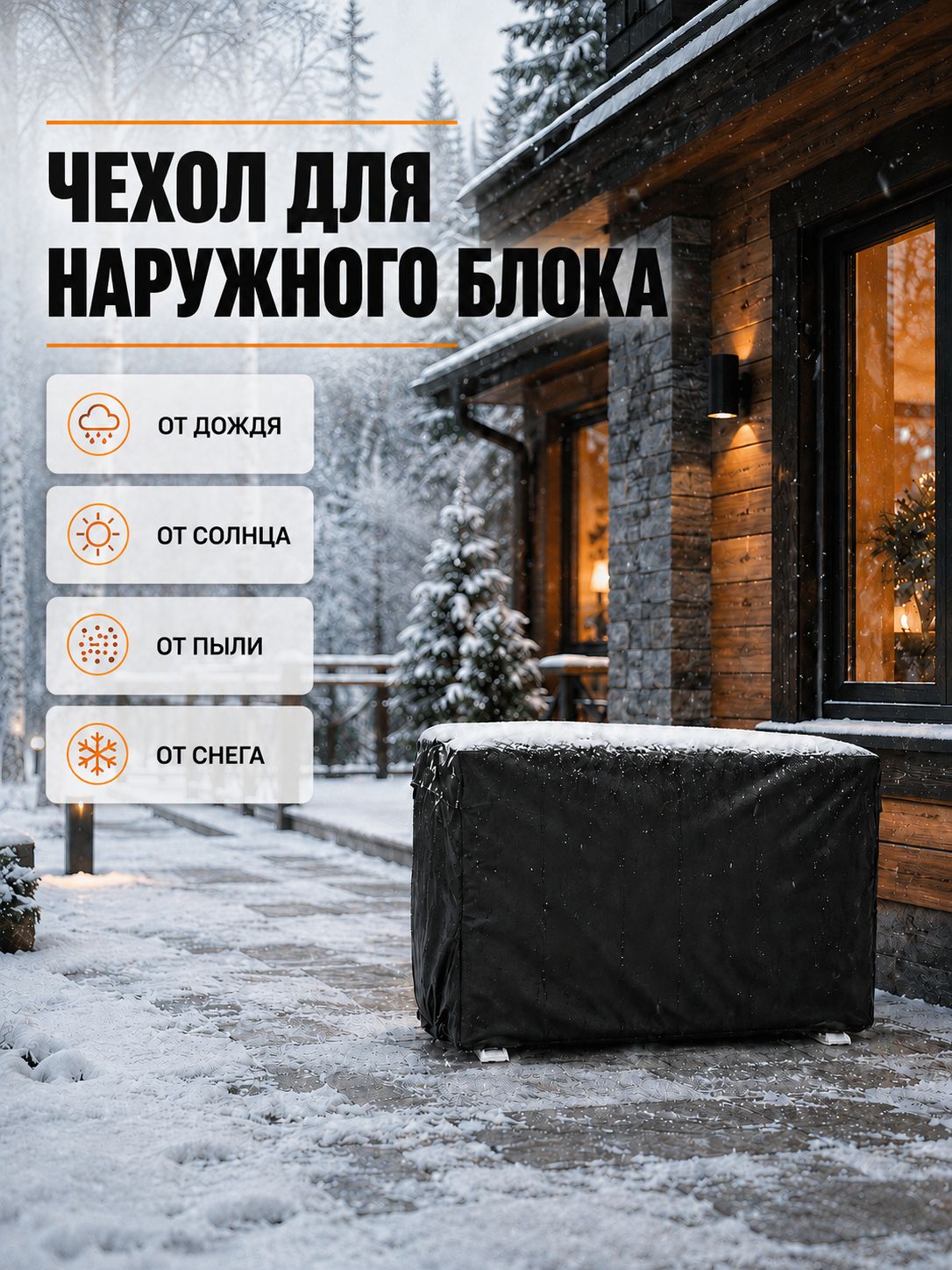 Чехол для кондиционера внешний блок на зиму 86x35x60 см, чехол на кондиционер внешний блок на улице, защита от снега, дождя, пыли и солнца