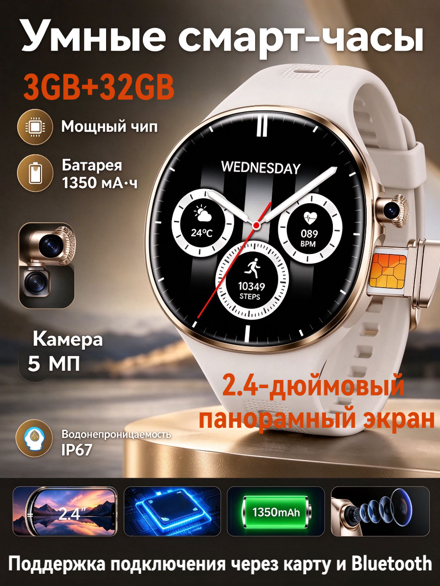 4G умные часы JITE с слотом для SIM-карты и камерой, 3 ГБ ОЗУ, 32 ГБ ПЗУ, GPS, WiFi