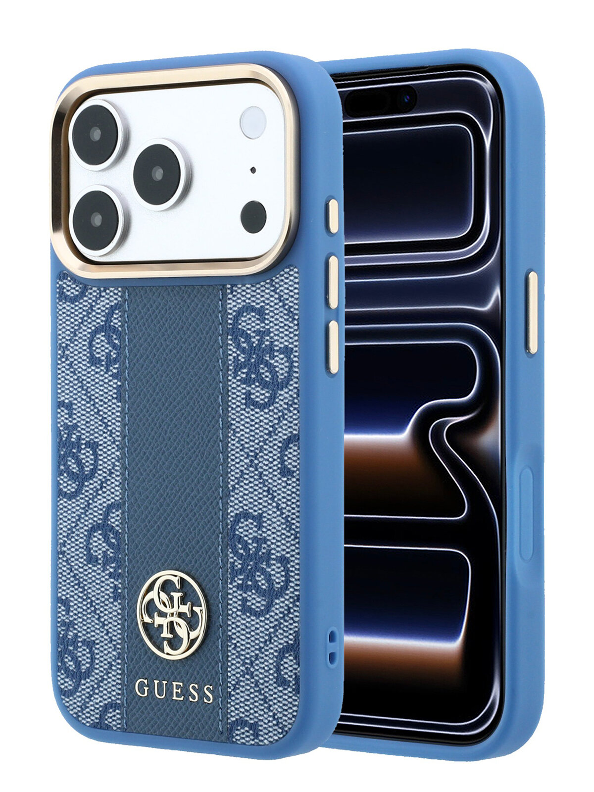 Чехол Guess на iPhone 18 Pro/17 Pro, с магнитами MagSafe, с защитной рамкой вокруг камеры, синий