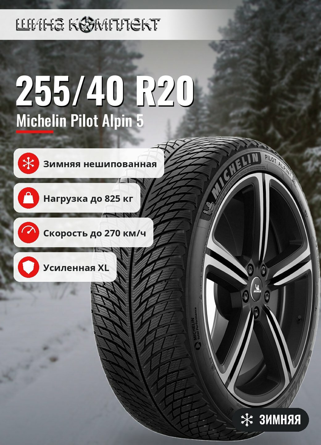 Автомобильная шина Michelin Pilot Alpin 5 255/40 R20 101W XL зимняя для легкового автомобиля
