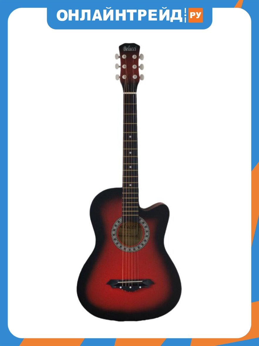 Акустическая гитара Belucci BC3820 RDS FULL, с медиаторами, чехлом, ремнём, струнами, красный