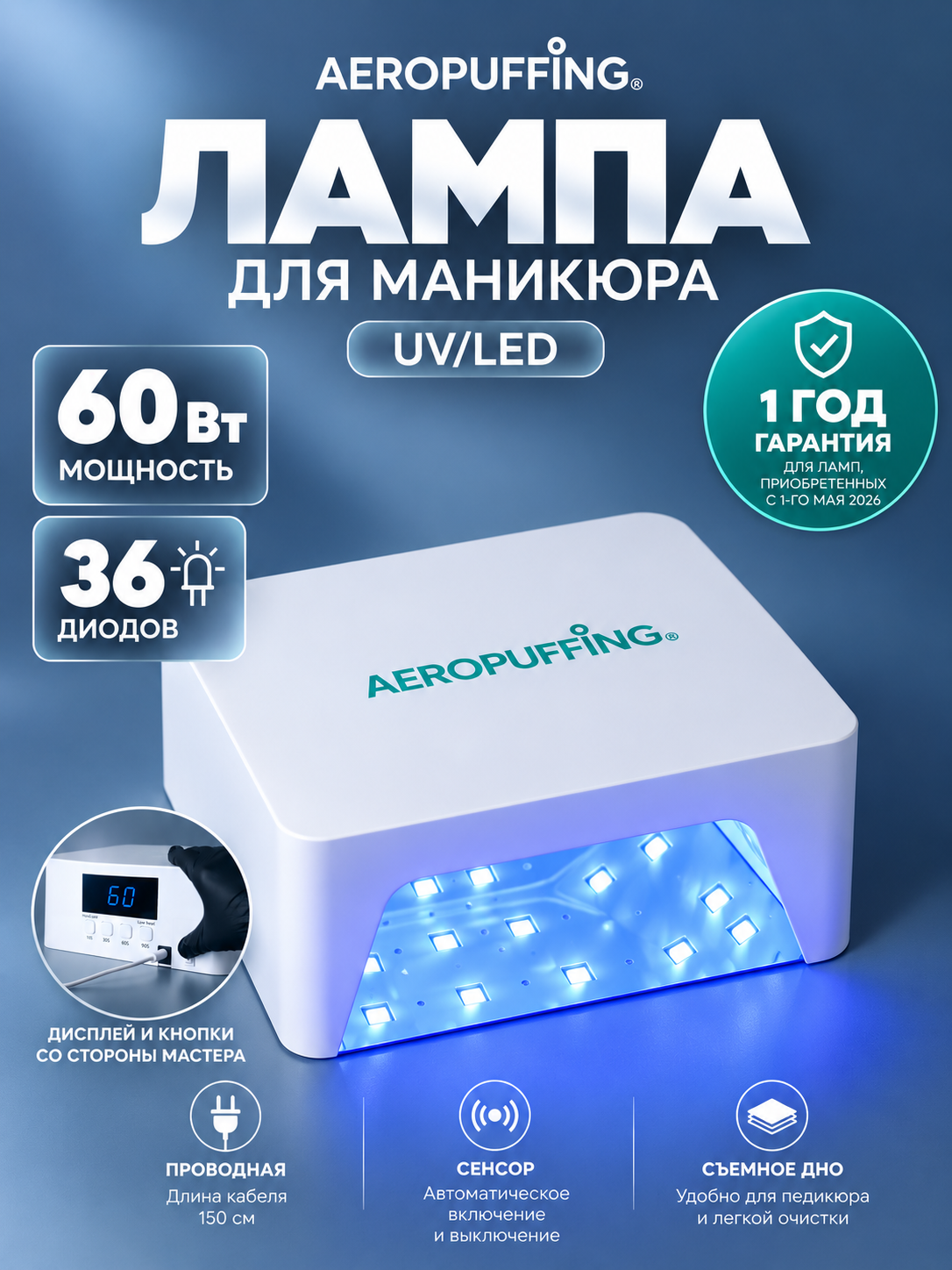 Лампа для маникюра 60Вт УФ LED профессиональная V60 Aeropuffing