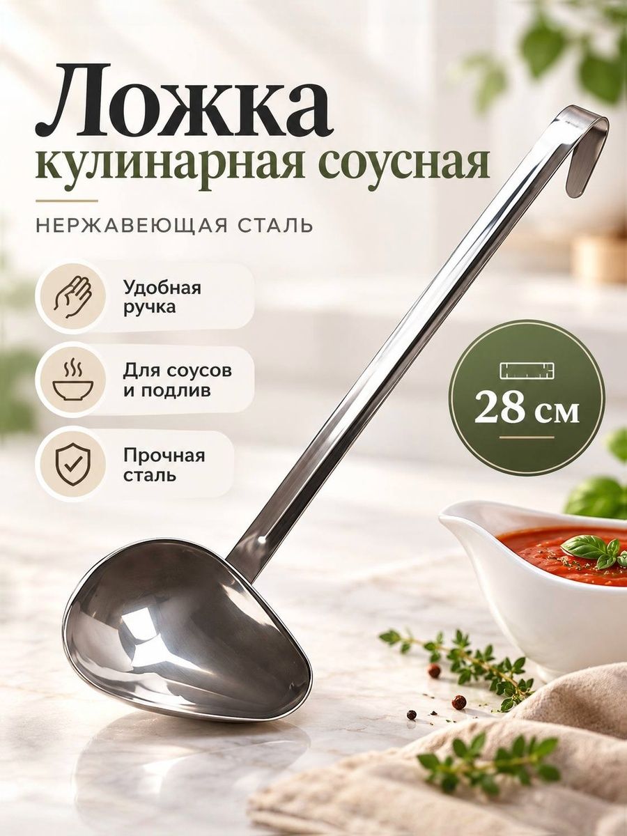 Ложка кулинарная соусная, нержавеющая сталь, 28 см