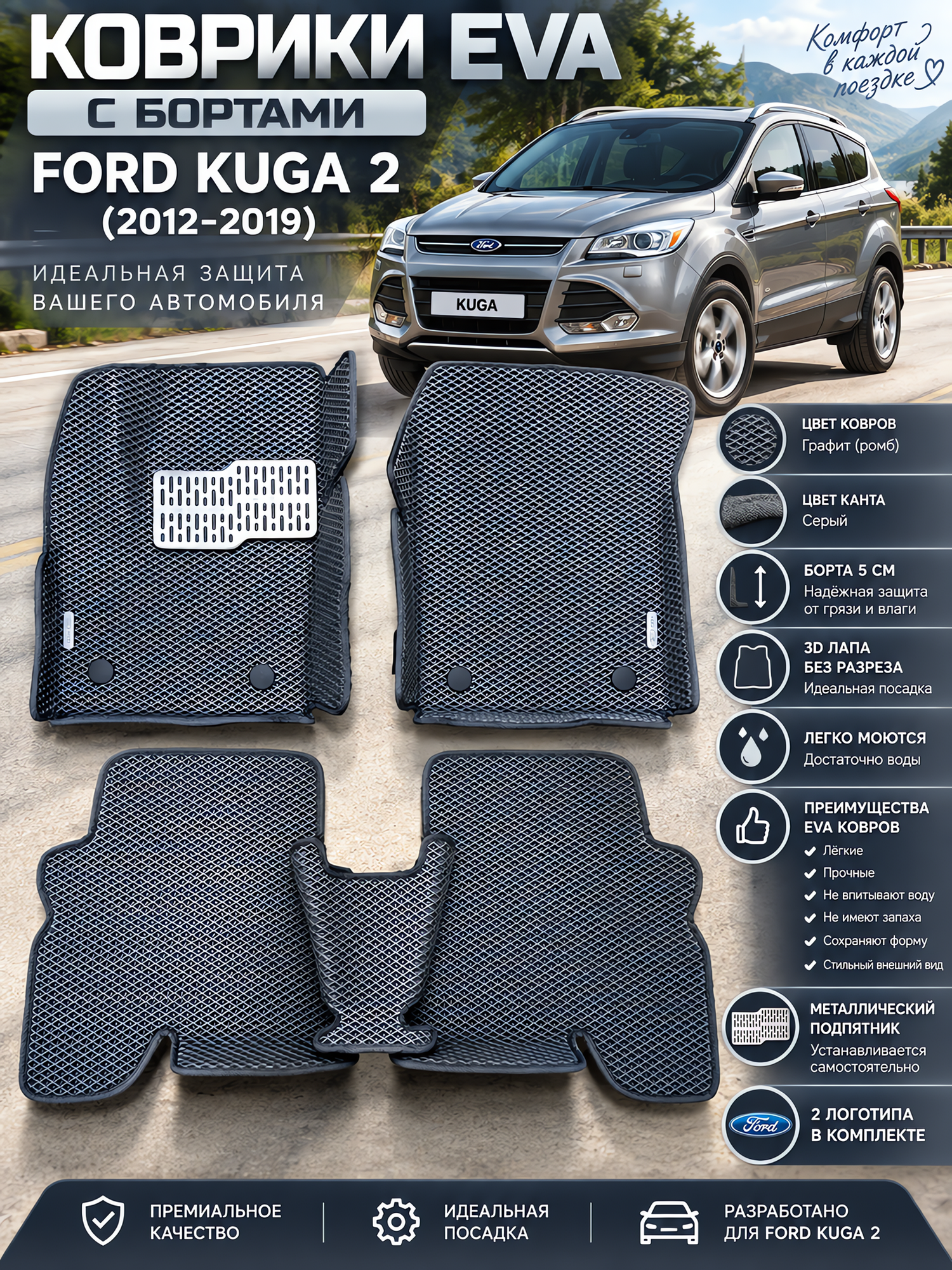 Комплект EVA с бортами для Ford Kuga 2 (2012-2019)/Форд куга 2
