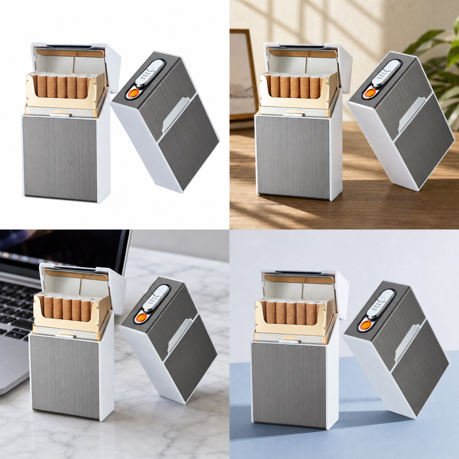 Портсигар металлический с USB зажигалкой, на магните, цвет серебро, 10х6х3 см, FatCat (Цвет товара: серебристый; Объем: 0.18 л)