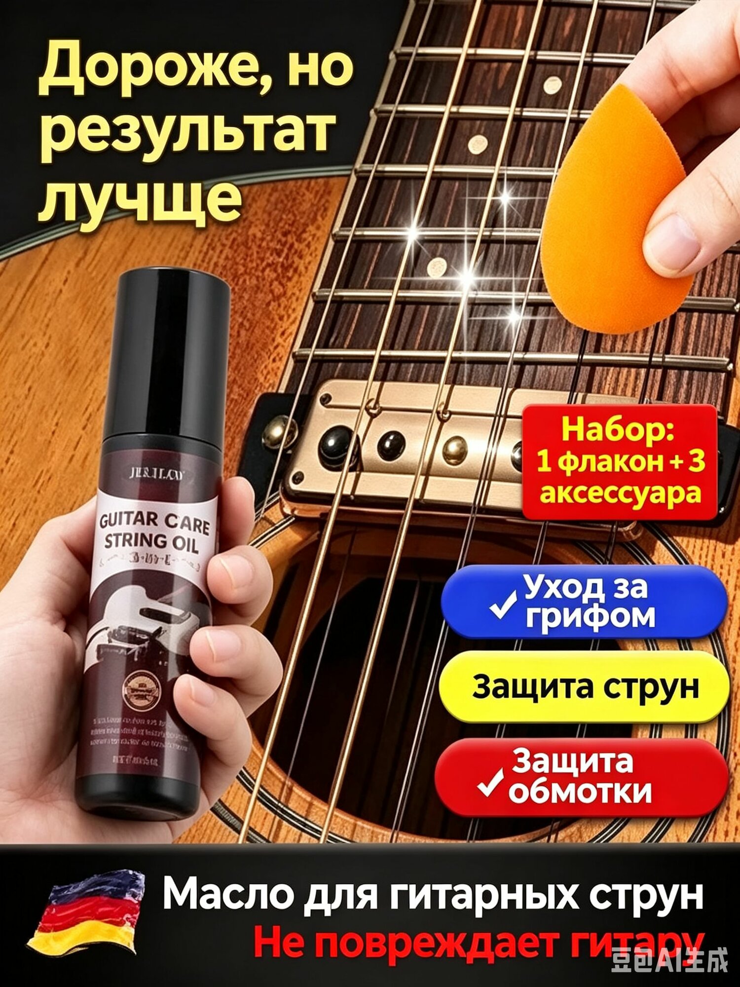 Лимонное масло 250 мл HEADLINER от Hazzer для ухода за накладкой грифа гитары