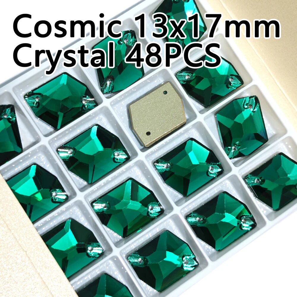 Изумрудные стразы Cosmic 13x17mm, 48шт