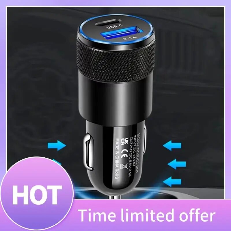 ABFN-3.1A 15 Вт USB + PD Маленькое автомобильное зарядное устройство со стальной пушкой Автомобильное зарядное устройство из металлического сплава Автомобильное зарядное устройство TYPE-C