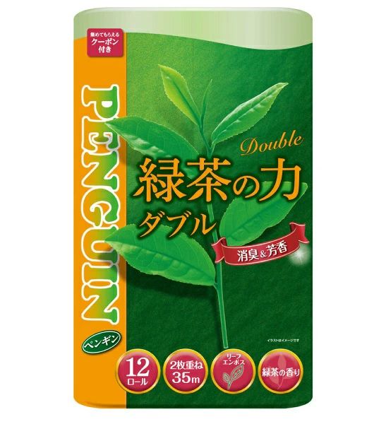 Туалетная Бумага MARUTOMI TISSUE Penguin The Power of Green Tea 12 Rolls Double Премиальная двухслойная гипоаллергенная 12 рулонов 35 м. Зеленый ЧАЙ. Япония.