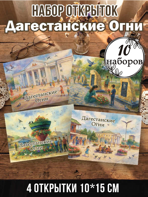 Открытки Дагестанские Огни 10 наборов 40 шт, 10х15 см
