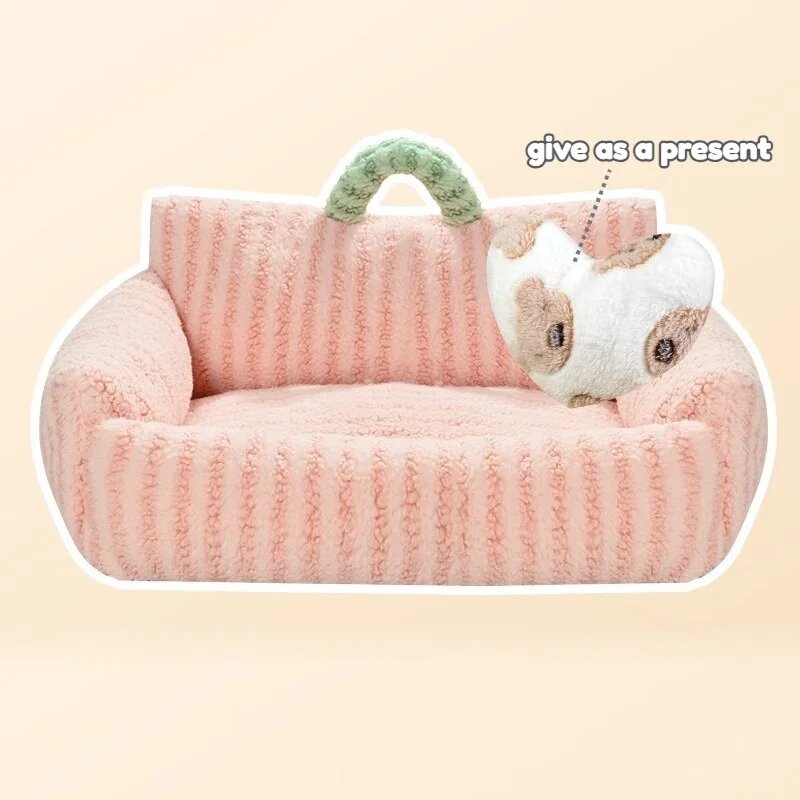 Полосатый диван-кровать для собак и кошек Розовый, L-60x50cm, Pink