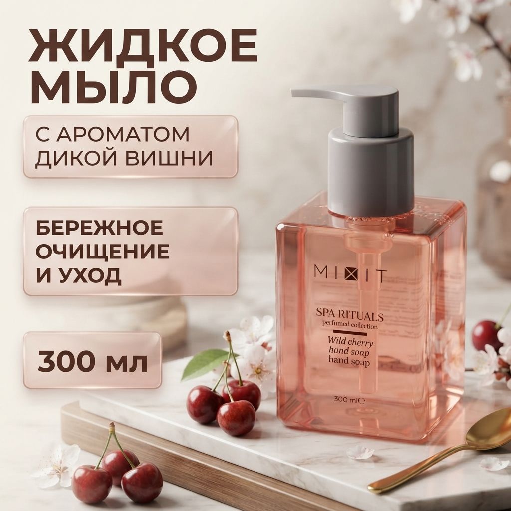 Парфюмированное жидкое мыло для рук Дикая вишня 300 мл