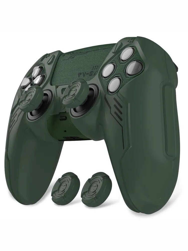 PlayVital Силиконовый чехол Mecha Edition для DualSense PS5 с насадками и стикерами, противоударный, нескользящий, совместим с зарядной станцией, Гоночный зелёный