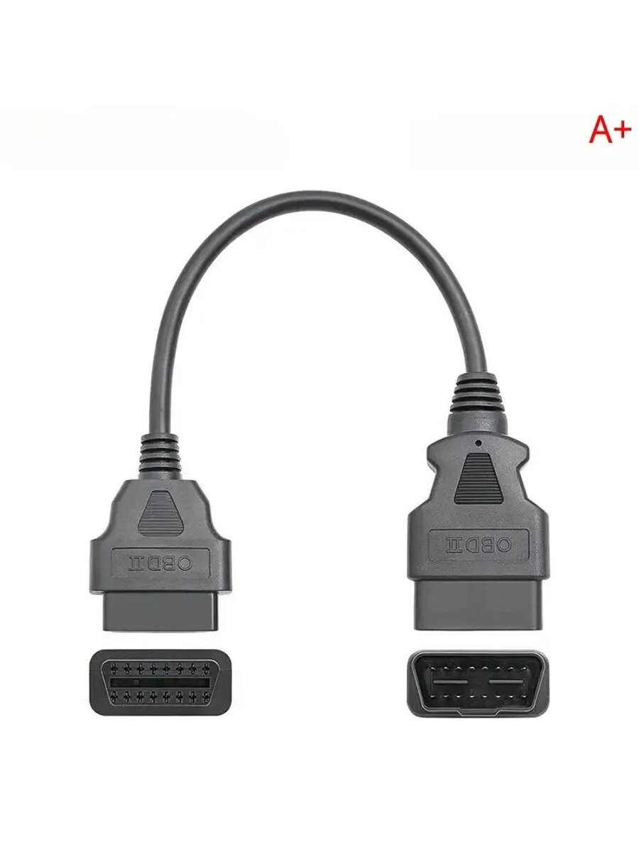 Удлинитель OBD2 16Pin, мужской на женский, 30 см, круглый кабель.