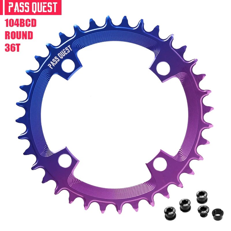 PASS QUEST 104BCD 36T Однодисковая звездочка с цветным покрытием, из алюминия 7075, для велосипедов XT780/610/SLX