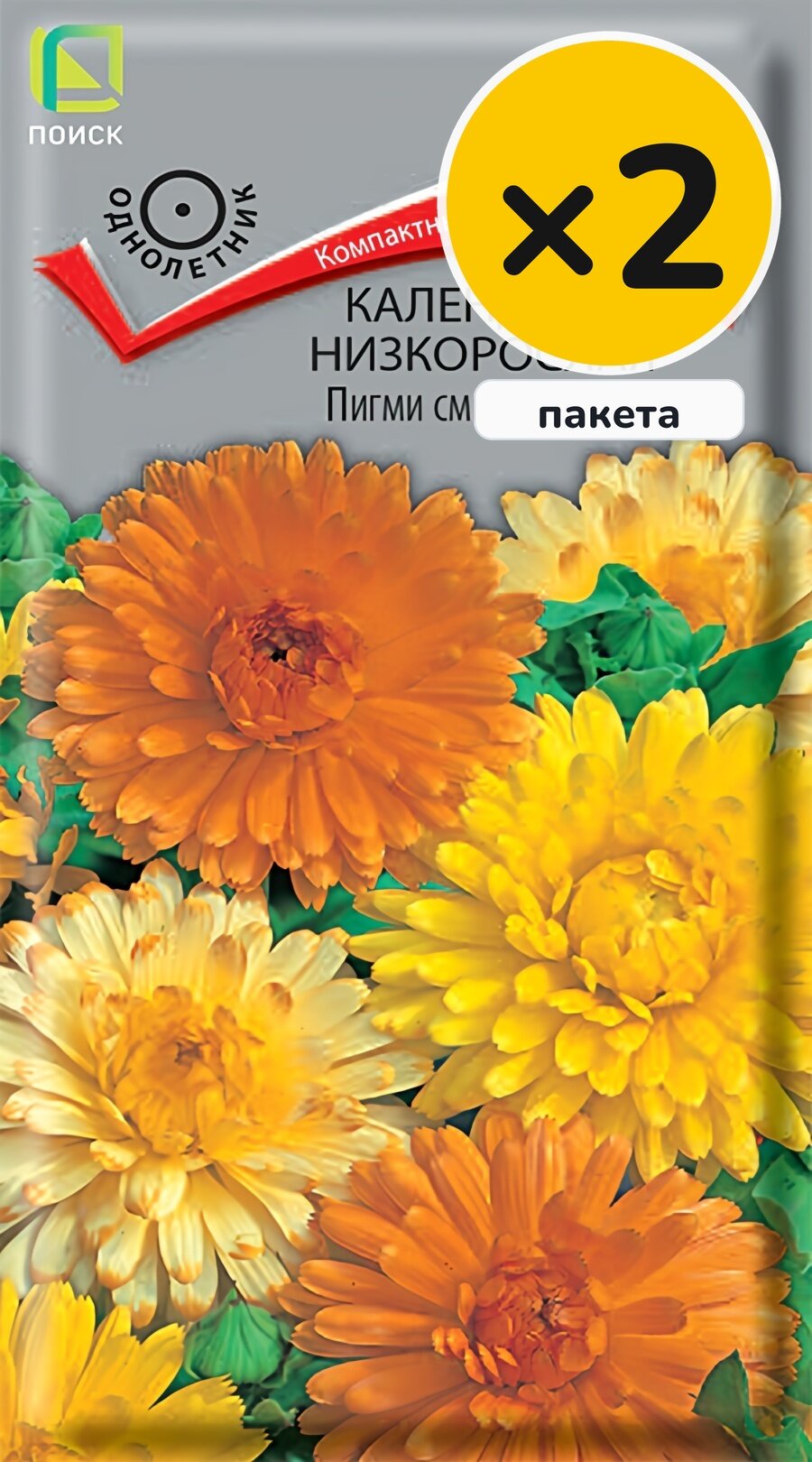 Семена календулы низкорослой Пигми смесь окрасок, 0,3 г, 2 пакета, Поиск, однолетник, высота до 25 см