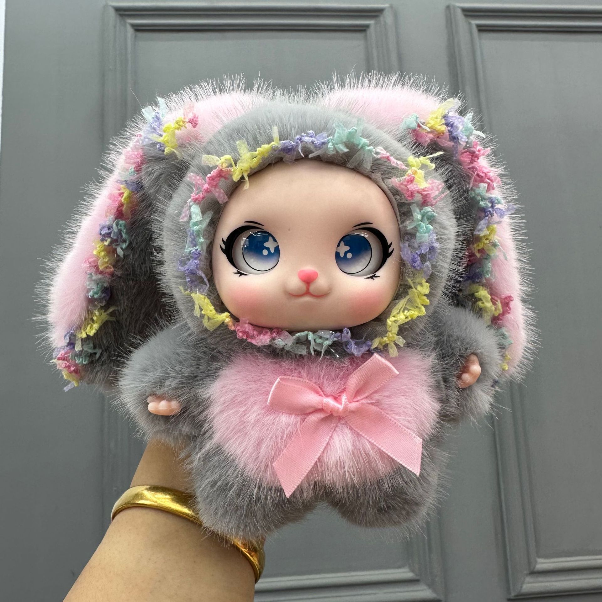 Мягкая игрушка кролик лолита 18см, брелок для сумки, серия для девочек, розово серый плюшевый брелок