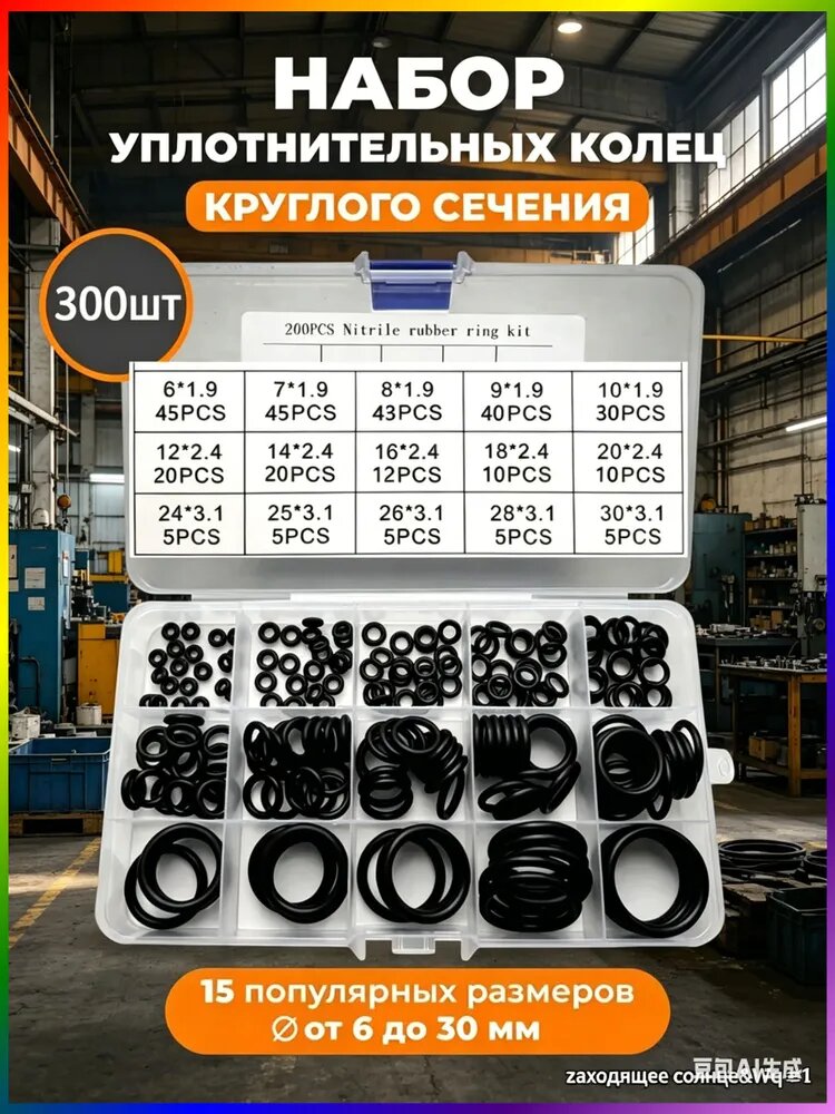 Набор уплотнительных колец 300 шт, для авто, кранов, труб, воздуха и газа