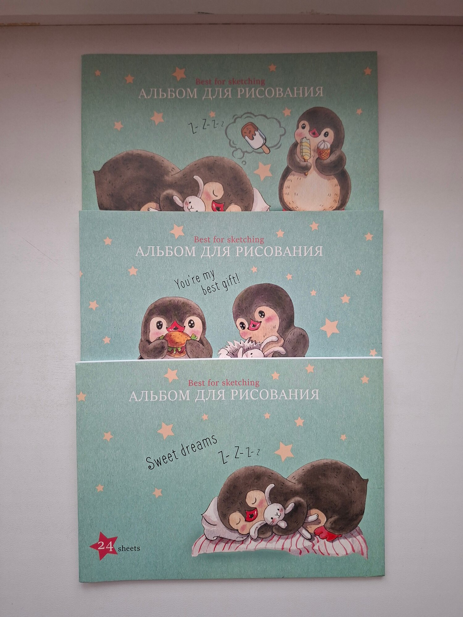 Альбом для рисования 24л, А5, на скрепке BG "Маленький пингвинчик", 9 штук