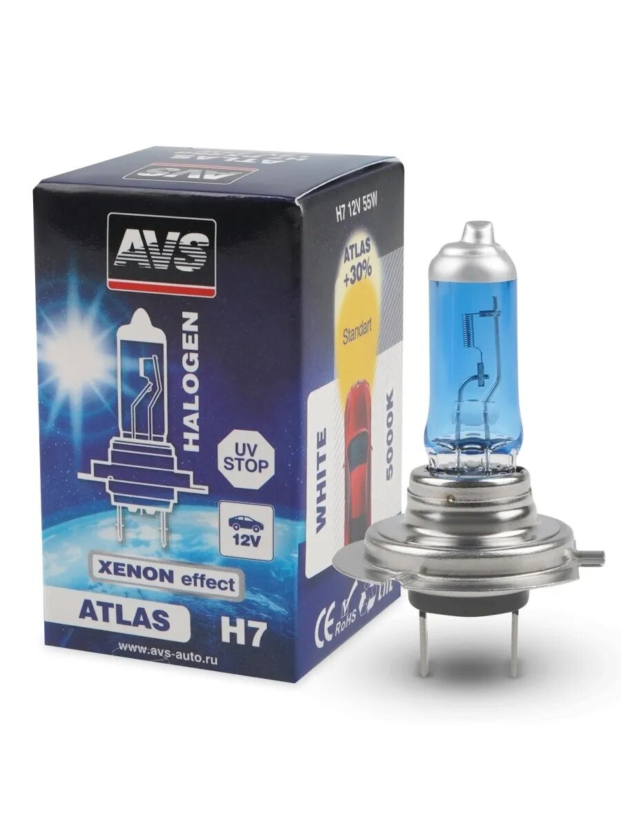 Лампа 12 В H7 55 Вт 5000К галогенная Atlas, арт. A78890S