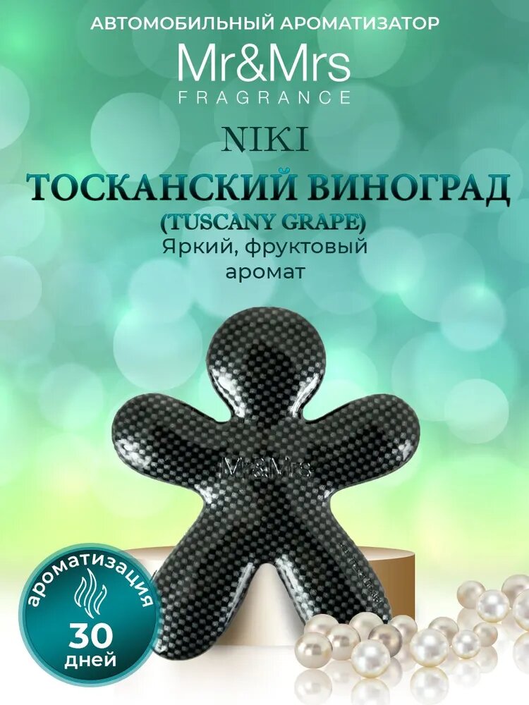 Автопарфюм человечек со сменным блоком Mr&Mrs Fragrance Niki Тосканский виноград Tuscany Grape карбон