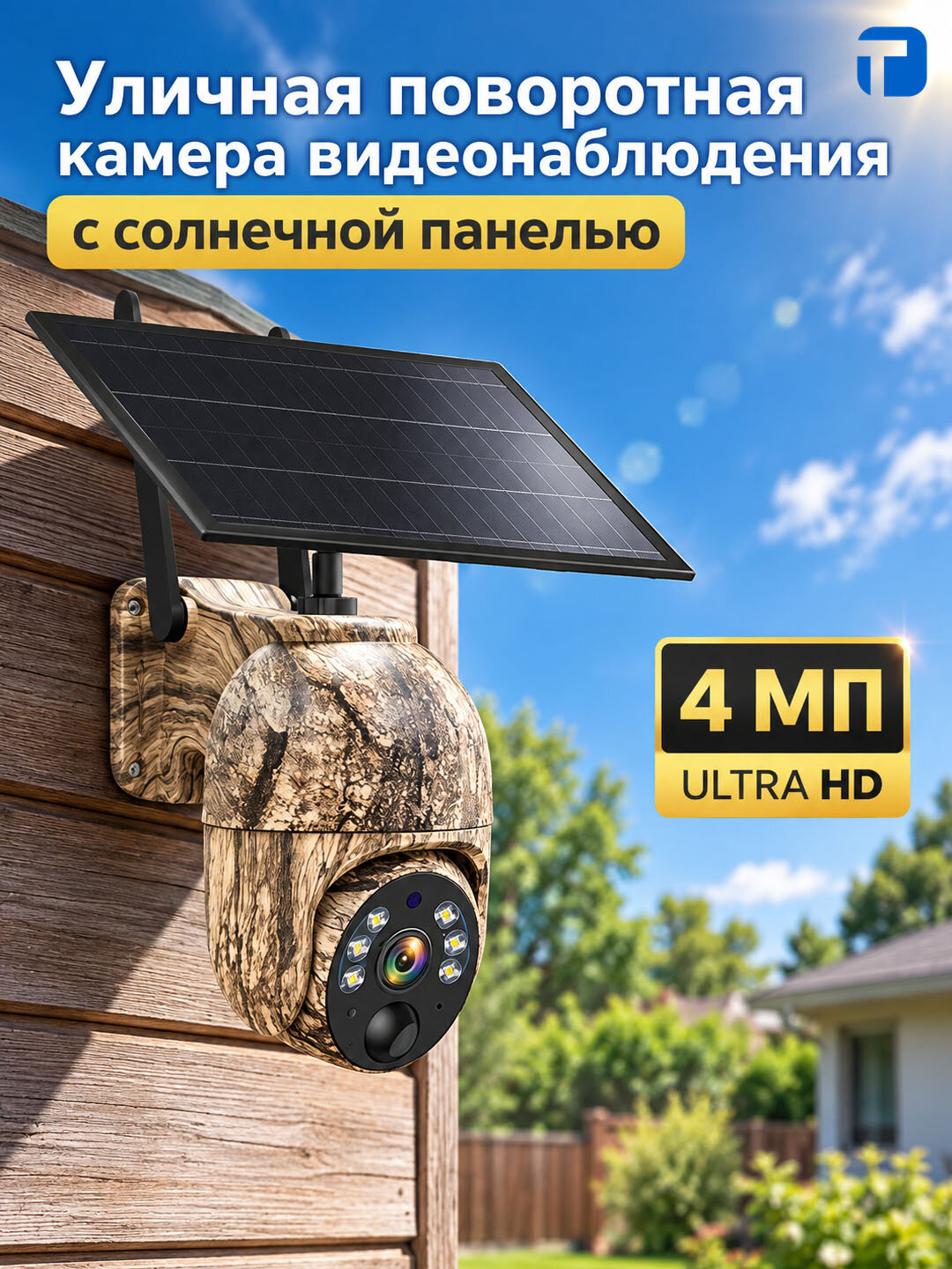 4G/Wi-Fi камера видеонаблюдения TM6, 4 МП, солнечная панель, PIR, ночное видение