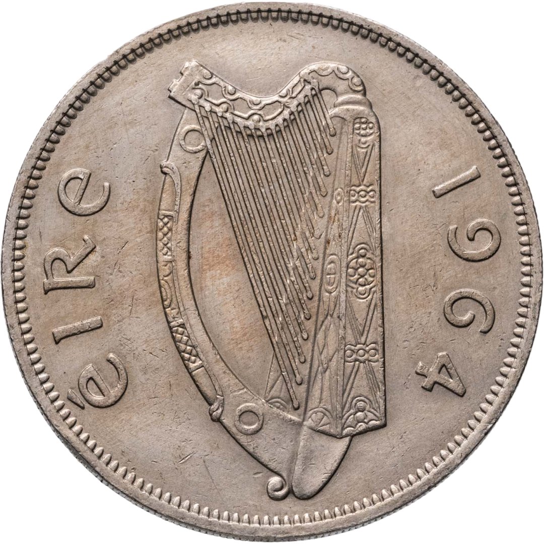 Ирландия 1/2 кроны crown 1964, Мельхиор медь-никель, в сохранности XF