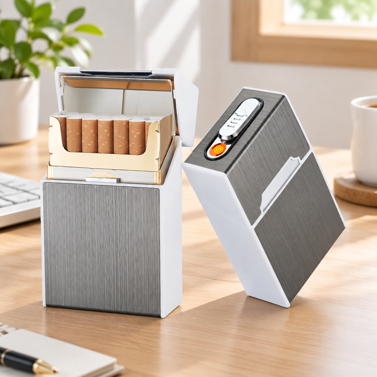 Портсигар металлический с USB зажигалкой, на магните, цвет серебро, 10х6х3 см, FatCat (Цвет товара: серебристый; Объем: 0.18 л)