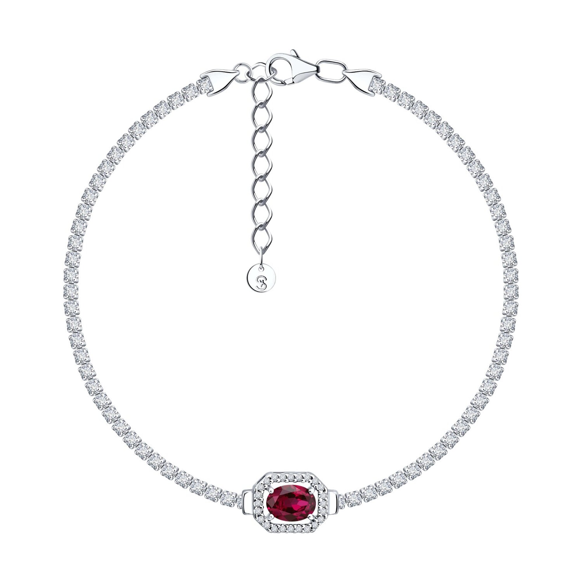 Браслет Diamant online, серебро, 925 проба, родирование, рубин, фианит