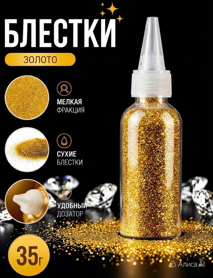 Блестки золотые, глиттер для творчества