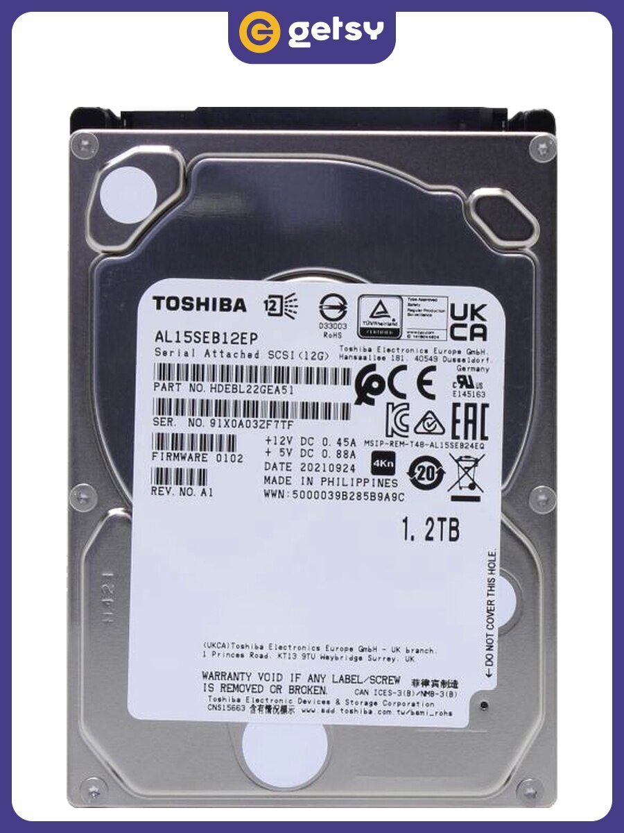 Внутренний жесткий диск Toshiba AL15SE 1.2TB, 2.5", SAS, 10000 об/мин, 12000 МБ/с, (AL15SEB12EP)