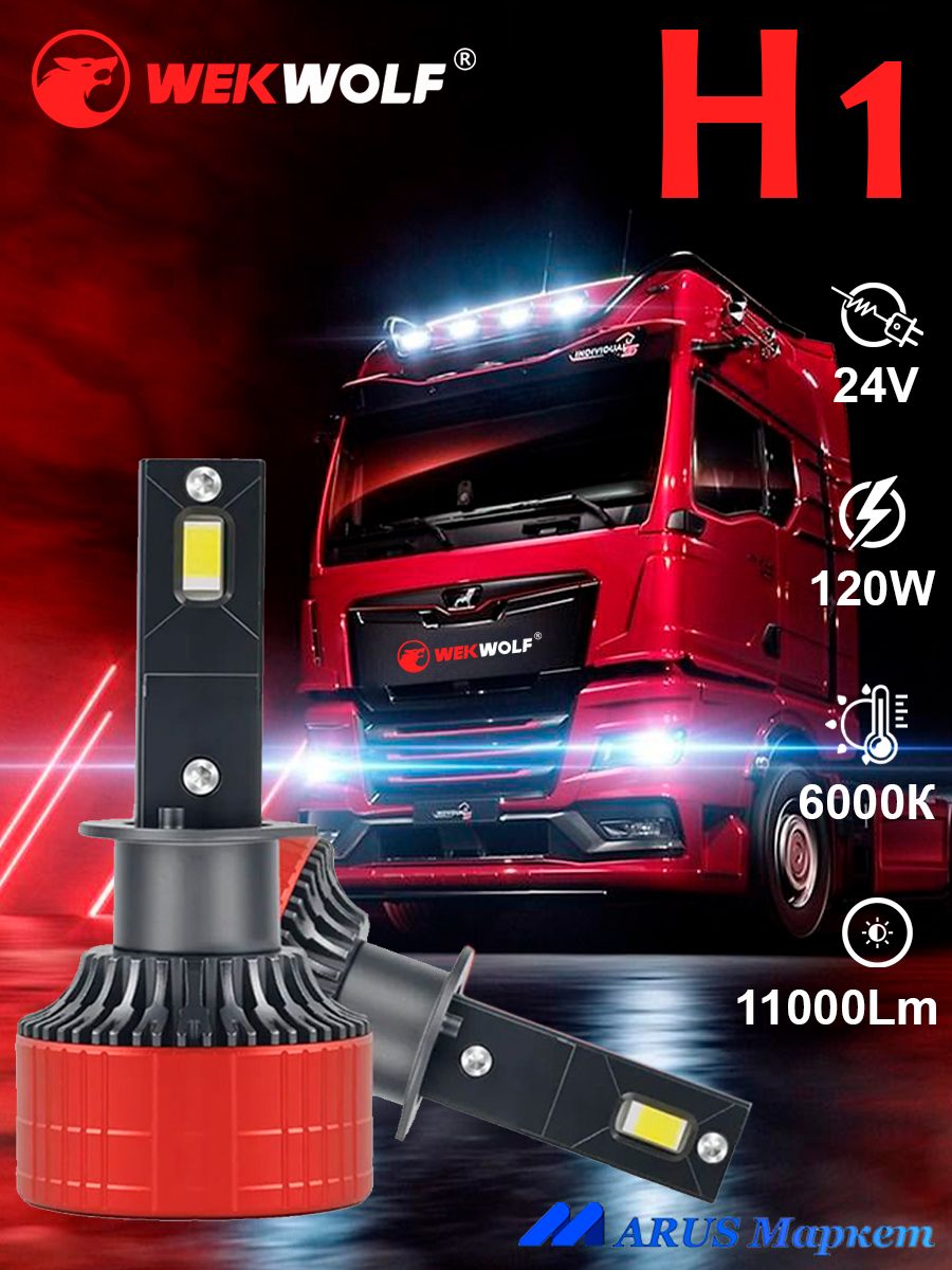 Светодиодные лампы H1 WEKWOLF PRO Plus 24V, 120W, 6000K