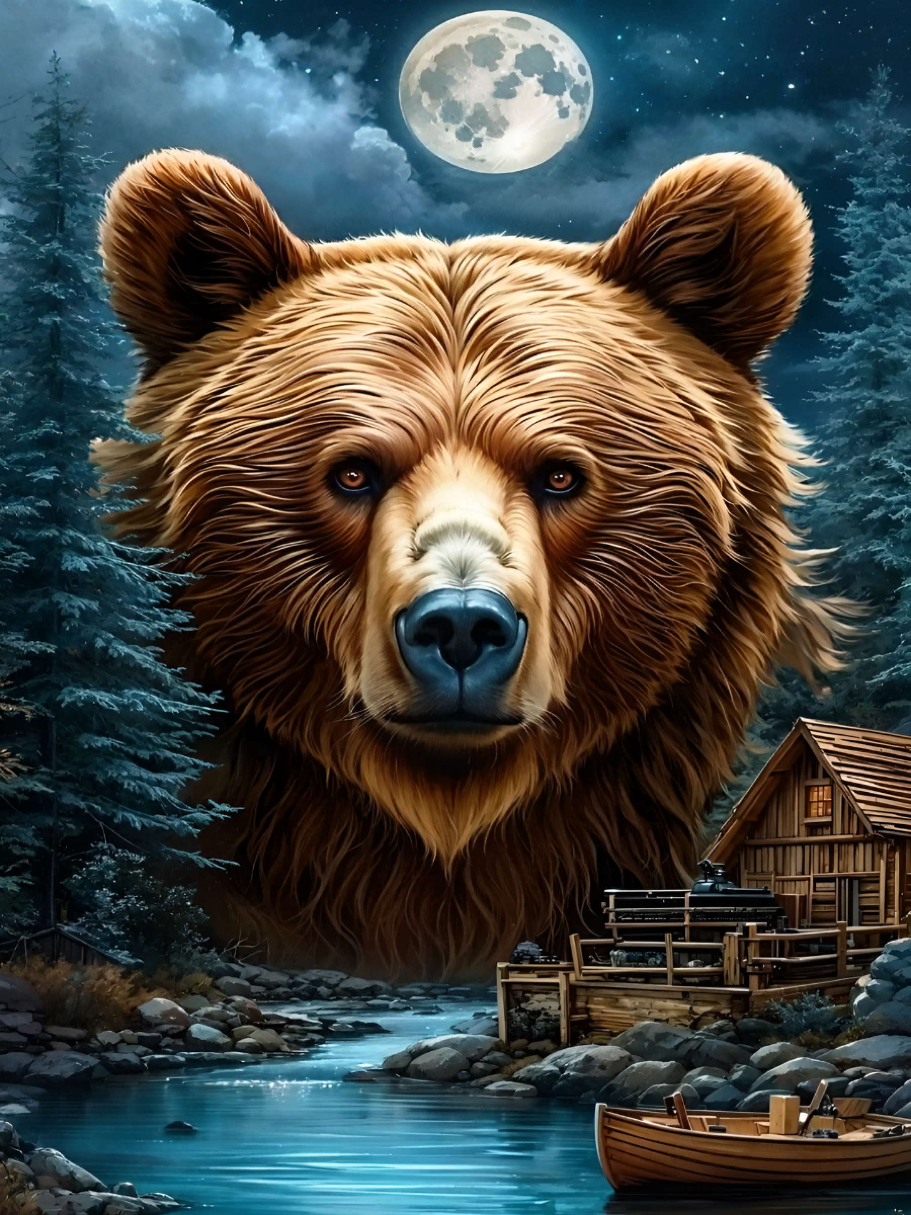 Алмазная мозаика на подрамнике 40x50 см. BoomBoomShop "Медведь в деревни"
