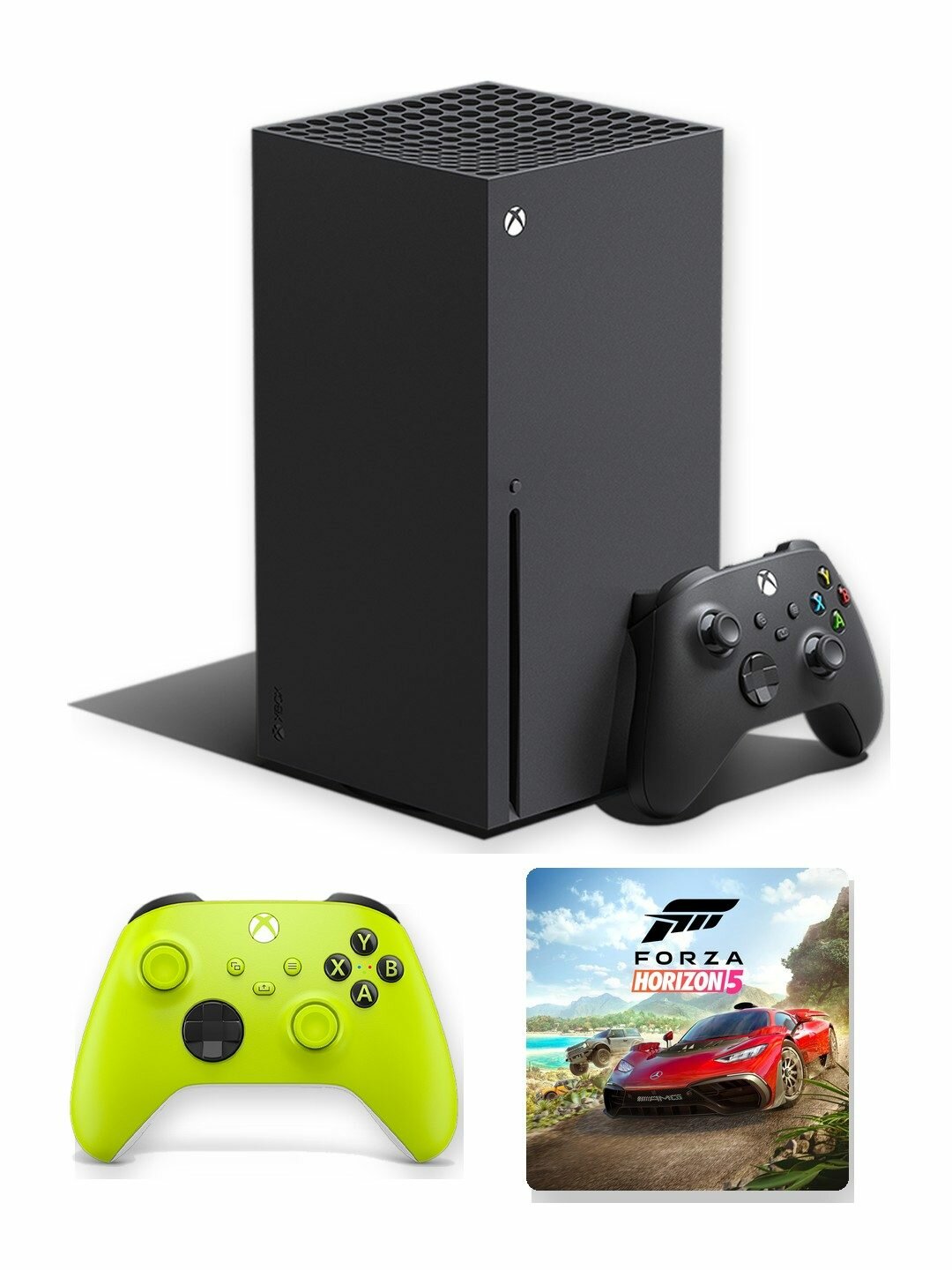 Игровая приставка Microsoft Xbox Series X 1 ТБ с дисководом, чёрная, американская версия + 2-й геймпад Xbox Wireless Controller Electric Volt + игра Forza Horizon 5