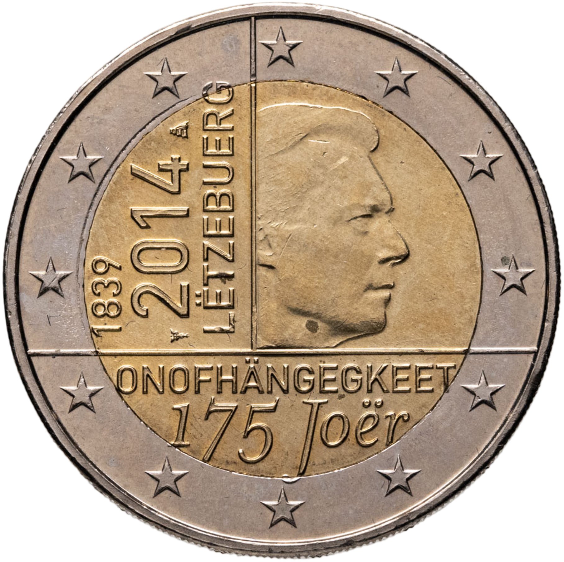 Люксембург 2 euro евро 2014 "175 лет независимости Люксембурга", Биметалл, в сохранности UNC