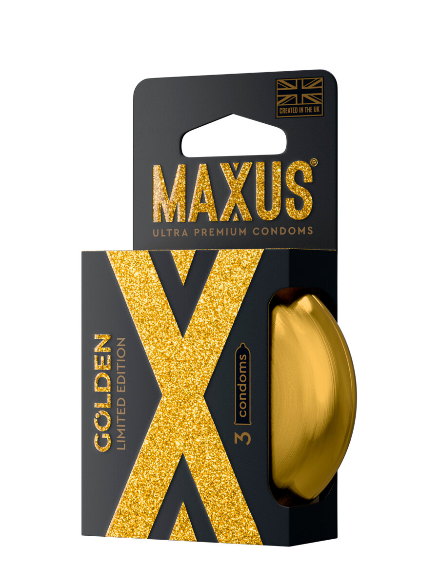 Презервативы MAXUS Golden Limited Edition классические латексные, с интимной смазкой, золотые 3 шт