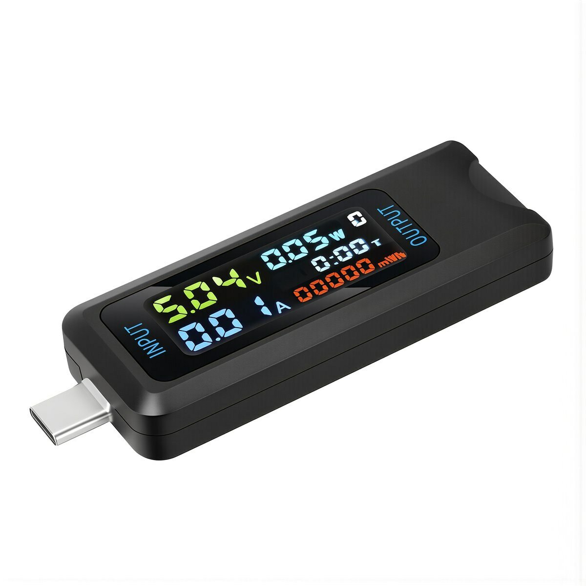 USB цифровой тестер размером 73 на 28 на 11 миллиметров для измерения параметров зарядки с поддержкой интерфейса Type-C, Type-C интерфейс / 0.3 В
