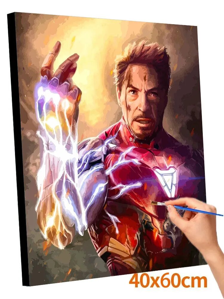 Картина по номерам на холсте 40х60см Большой размер Marvel Железный человек Тони Старк