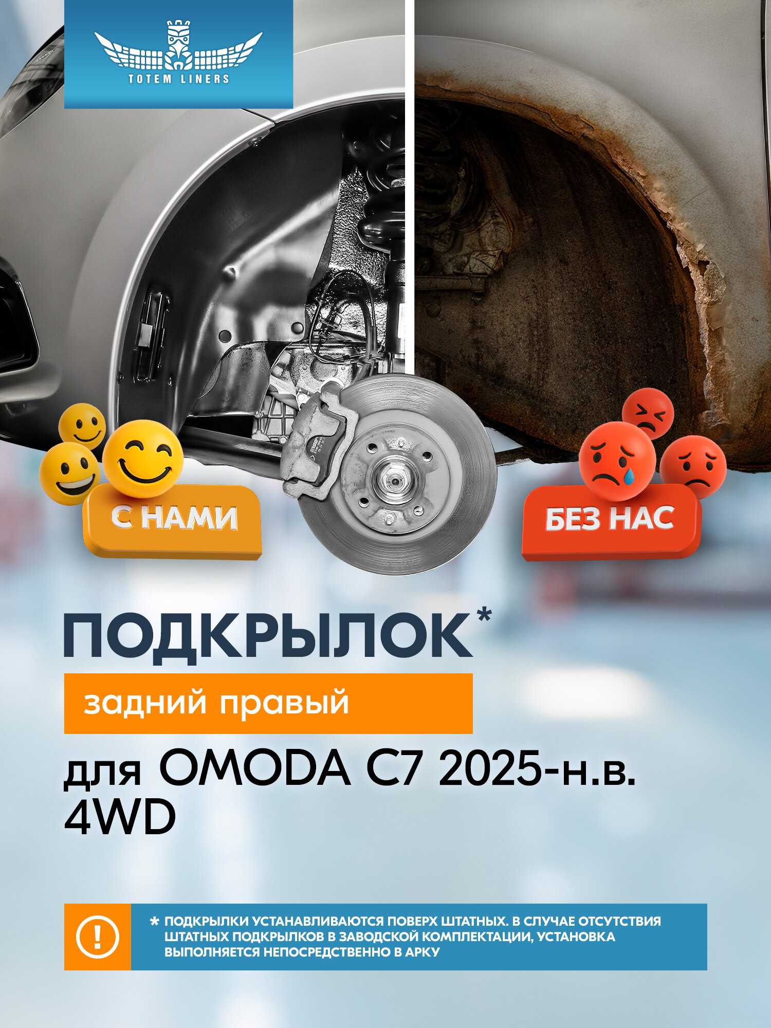 Подкрылок (локер) для OMODA C7 2025-н. в. 4WD Totem Liners, задний правый, 1 шт. / Омода