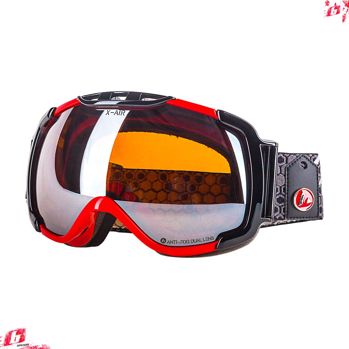 Горнолыжная маска ABOVE S034001 X-AIR / Горнолыжные очки с красной оправой и зеркальной линзой