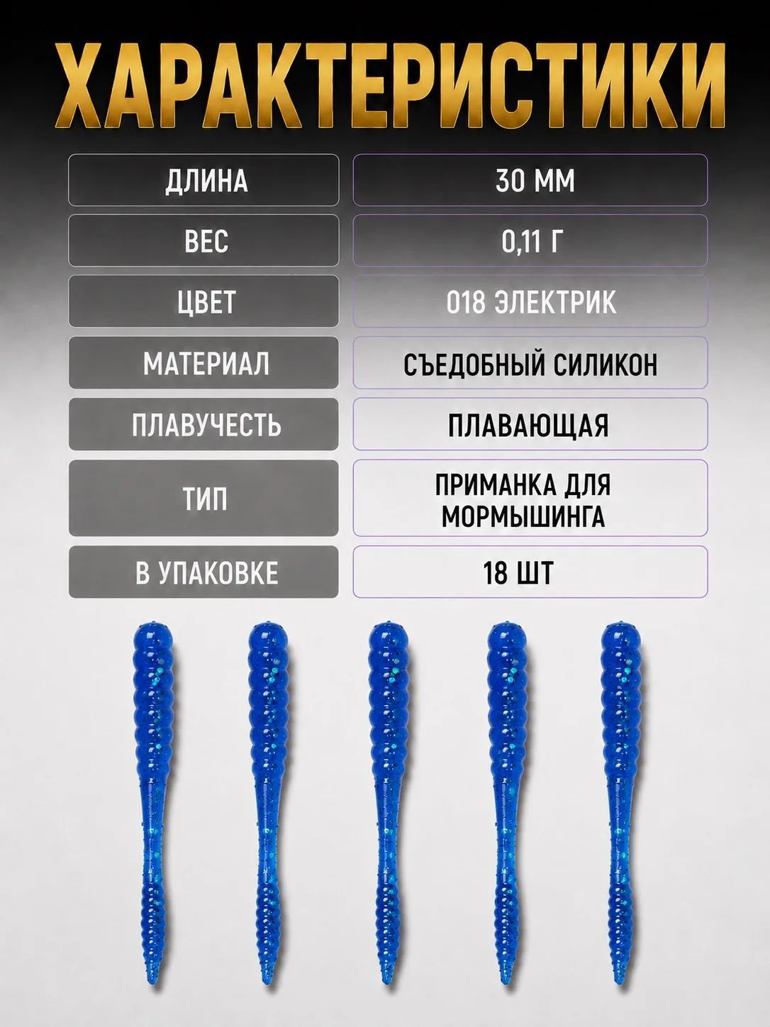 Силиконовые приманки для мормышинга Ultralightclub Worm 1.2' (30мм) 18шт Цвет 018 Электрик съедобная