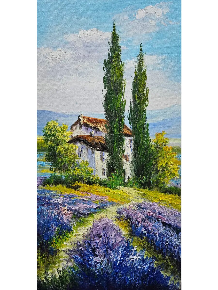 Картина холст-масло на двп Пейзаж 60х30 см.