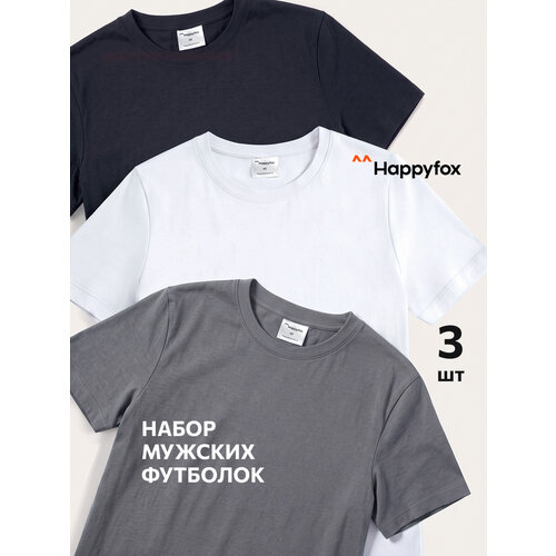 фото Футболка happyfox для мужчин, 3 шт., размер 44, синий, серый, белый