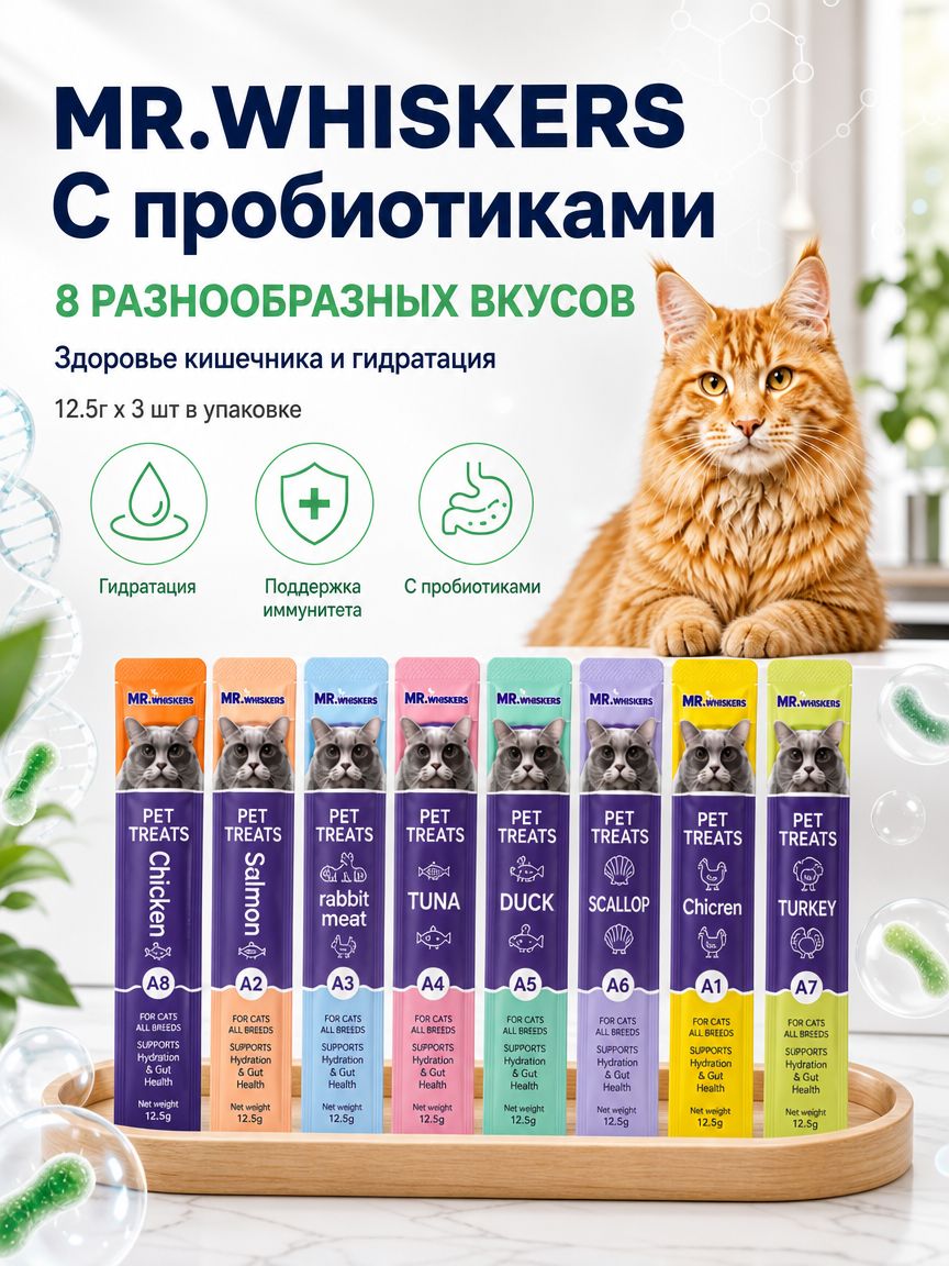 Лакомства для кошек крем пюре микс вкусов 24 шт
