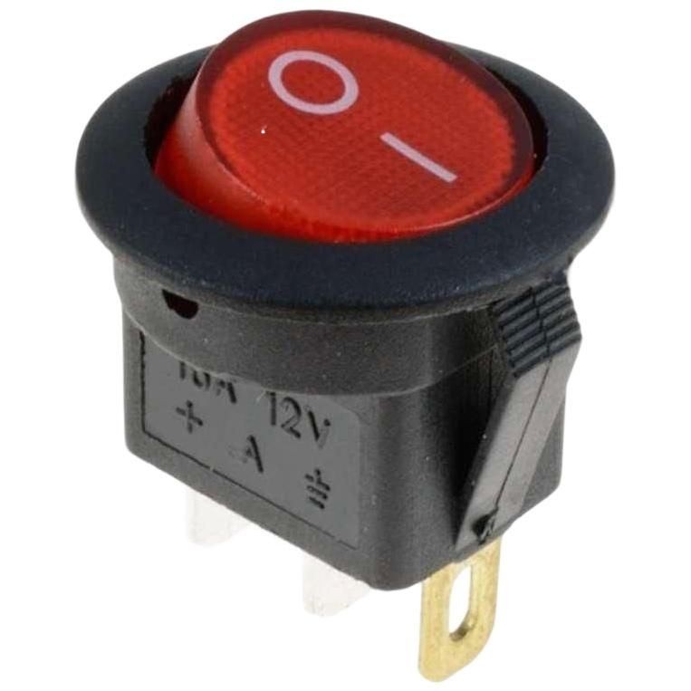 Кнопка Выключатель Клавишный Круглый Красный с подсветкой 12V/10A
