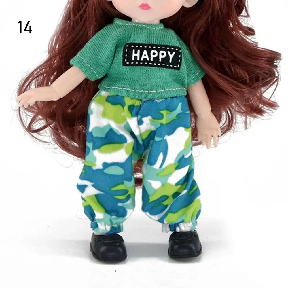 Кукольная одежда для кукол 16 см, зеленый топ с принтом "Happy" и камуфляжные штаны, цвет 2-14