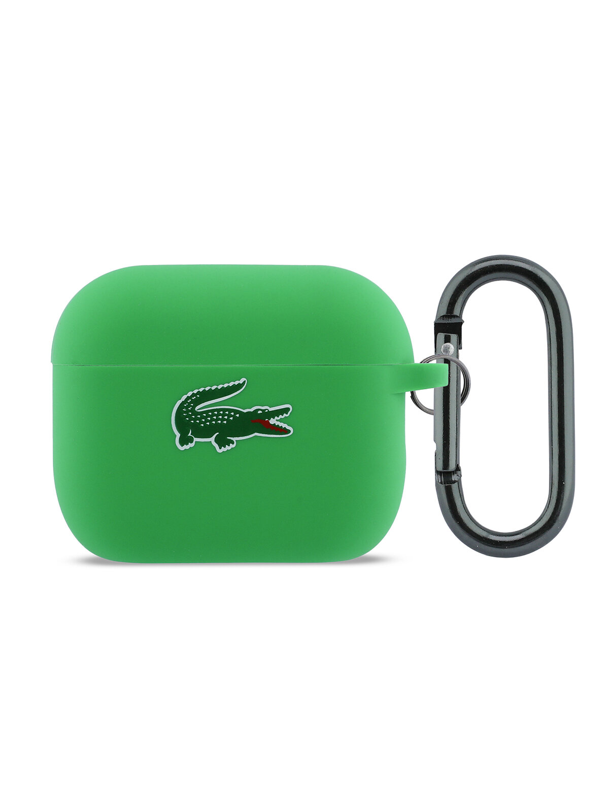 Чехол Lacoste для AirPods Pro 3, силиконовый Liquid silicone с покрытием soft touch, с карабином, зеленый
