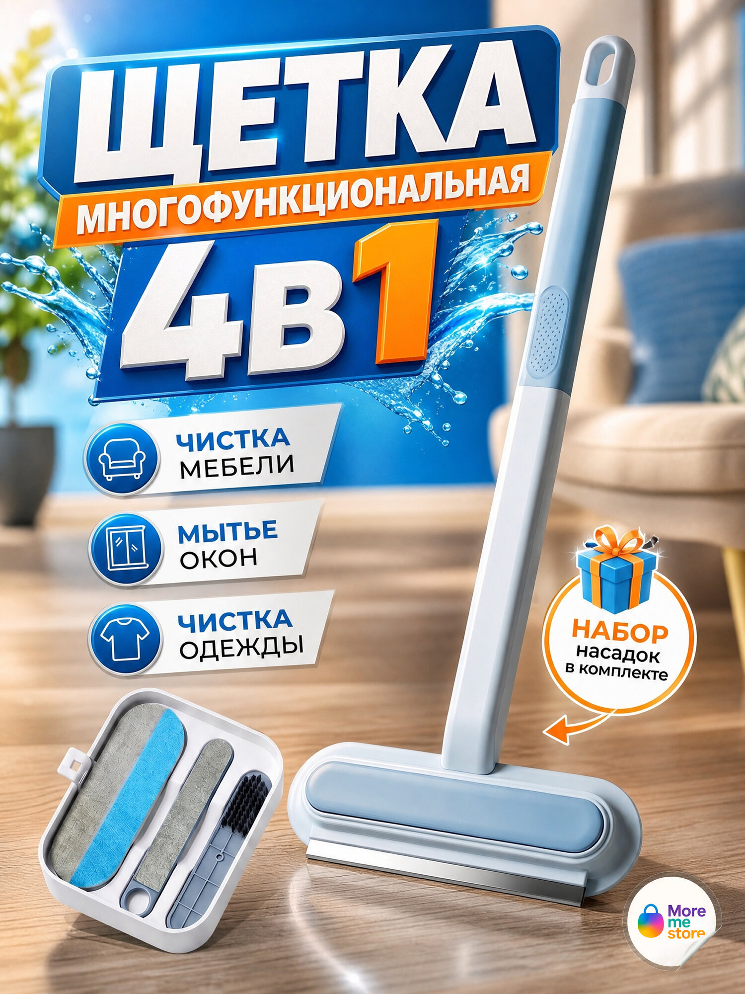 Универсальная щетка для уборки, мытья окон, автомобиля и чистки одежды от шерсти и волос