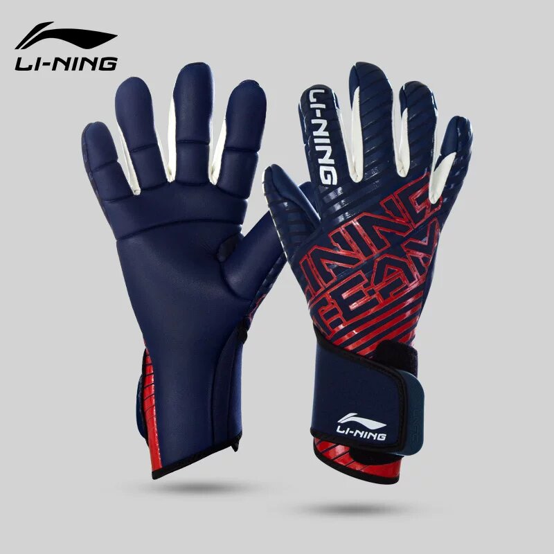 Li-Ning профессиональные футбольные перчатки вратаря, черно-синий, размер L, модель 015-3